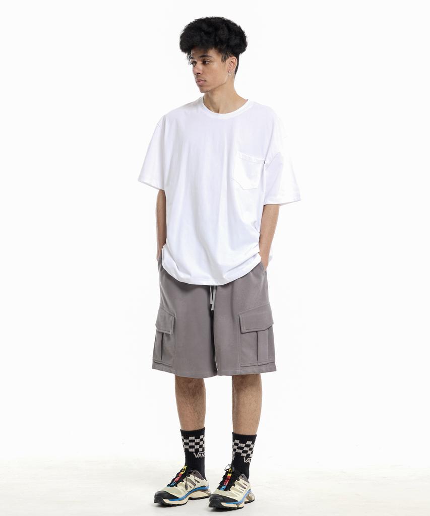 CREAM SODA LAB Pigment Cargo Bermuda Elastic Pants Grey