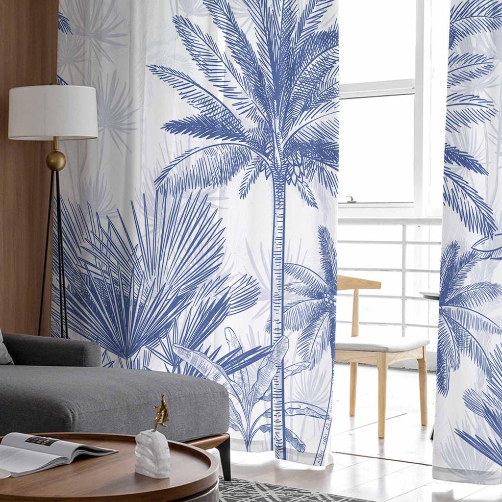 Summer Palm Trees Voile Sheer Curtains Living Room Window Tulle Curtain Kitchen Bedroom Drapes Home Decor