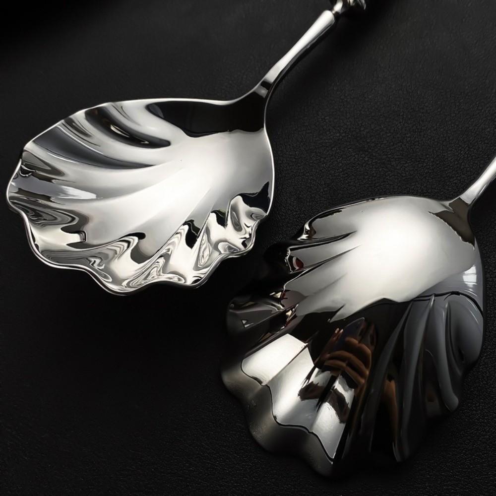 Shell Shape Stainless Steel Spoons French Table Serving Spoons Durable Dessert Spoons Hotel