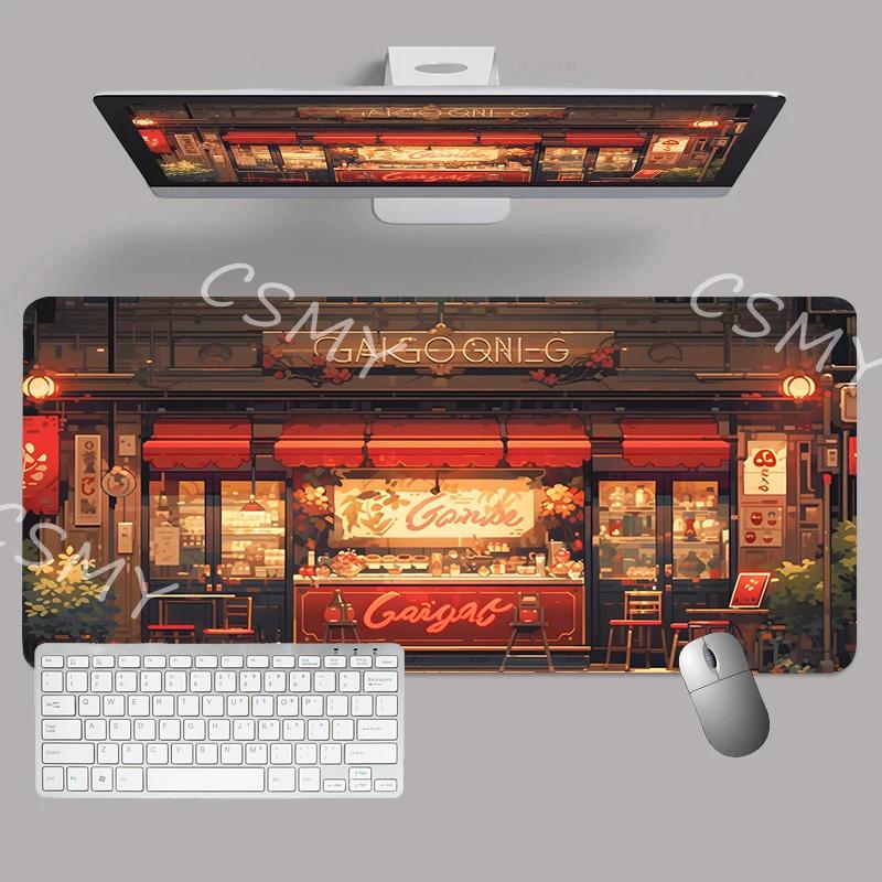 Großes Gaming-Mauspad Japan-Ästhetik Anime-Mauspad XXL Gummi-Mausmatte Verriegelungskante Laptop-Schreibtischmatte Spiel Rutschfeste Schreibtischunterlagen