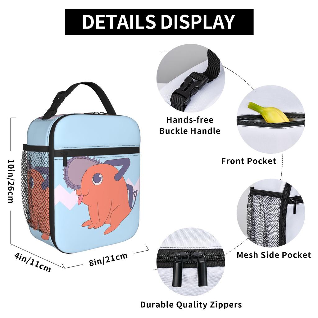 C-Chainsaws Man Anime Insulated Lunch Bag High Capacity Cute Pochita Meal Container Thermal Bag Tote Lunch Box Food Handbags