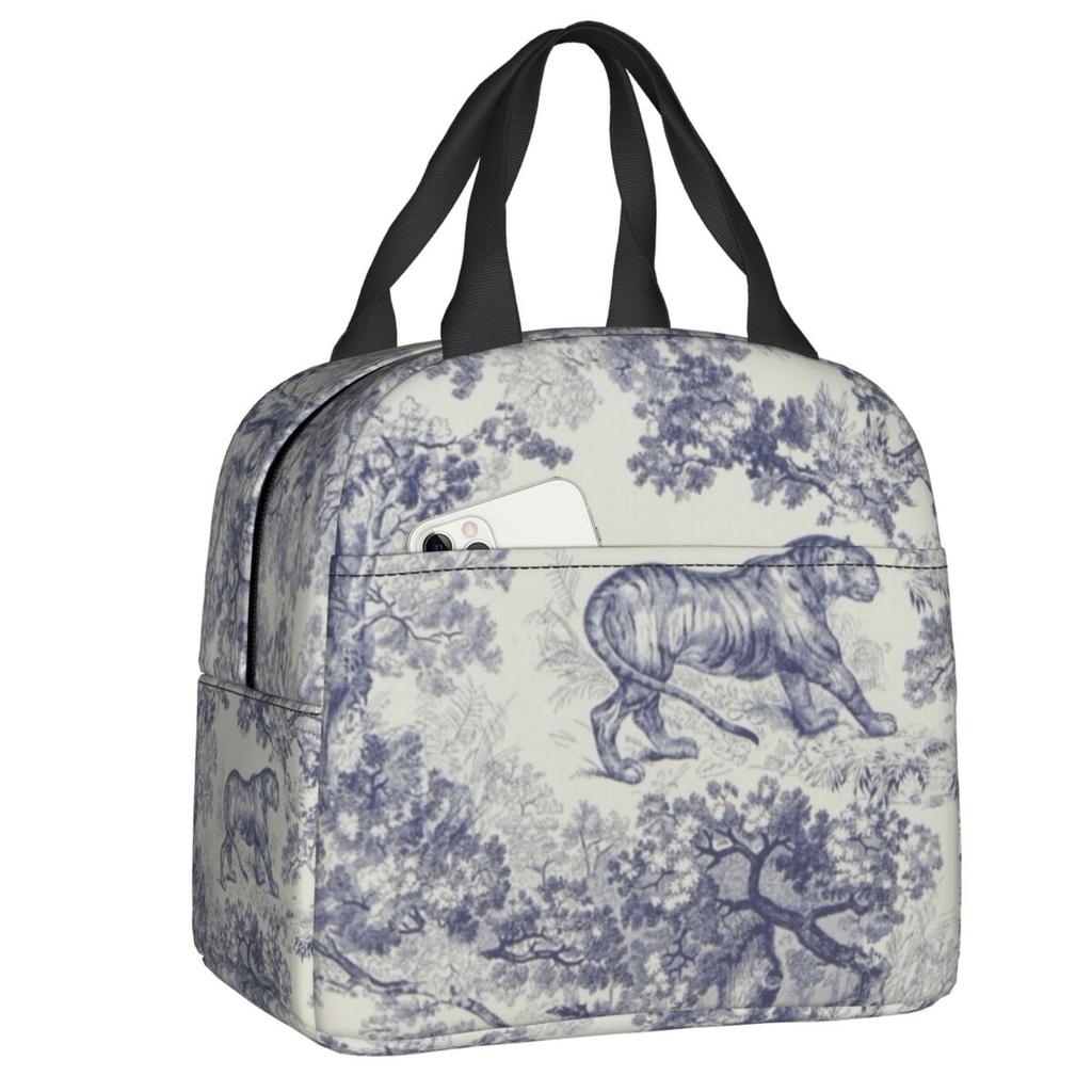 Custom Purple Flower Toile De Jouy Inspired Pattern Insulated Lunch Tote Bag for Women Portable Cooler Thermal Food Lunch Box