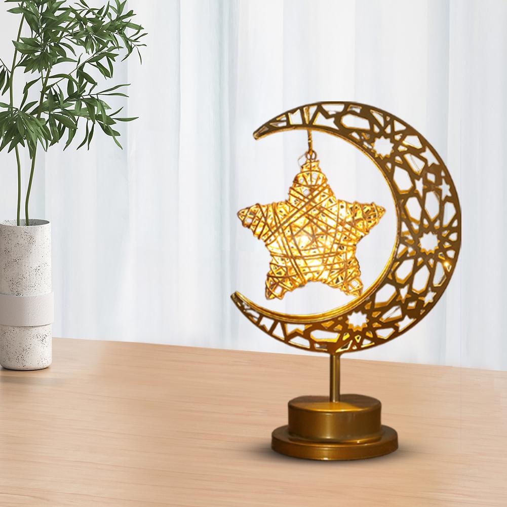LED Night Light Metal LED Star Moon Light Battery Operated Moon Lamp Office & Home Decor Bedroom Ramadan Decoration Night Light