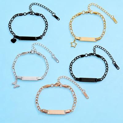 Bracelet en acier inoxydable à maillons cubains avec plaque droite personnalisable pour enfants européens et américains