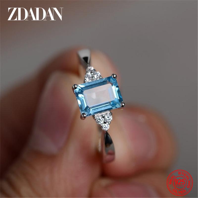 

925 Sterling Silver Square Aquamarine Ring for Women Fashion Wedding Jewelry 10 світло-синій колір