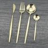 Gold Dinnerware Set Rainbow Tableware Dinner Set Stainless Steel Cutlery Set Mirror Knife Fork Tea Spoon Silverware Flatware Set