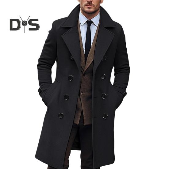 

Мужское длинное шерстяное пальто с лацканами, длинными рукавами, однотонная ветровка с карманами, двубортная, однотонная, средней длины, верхняя одежда M чёрный