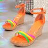 Fashion Narrow Band Mixed Color Platform Sandals Women Ankle Strap Pointed Toe Slide Sandals Fashion Sexy Buckle Non-slip Wedges Sandals
