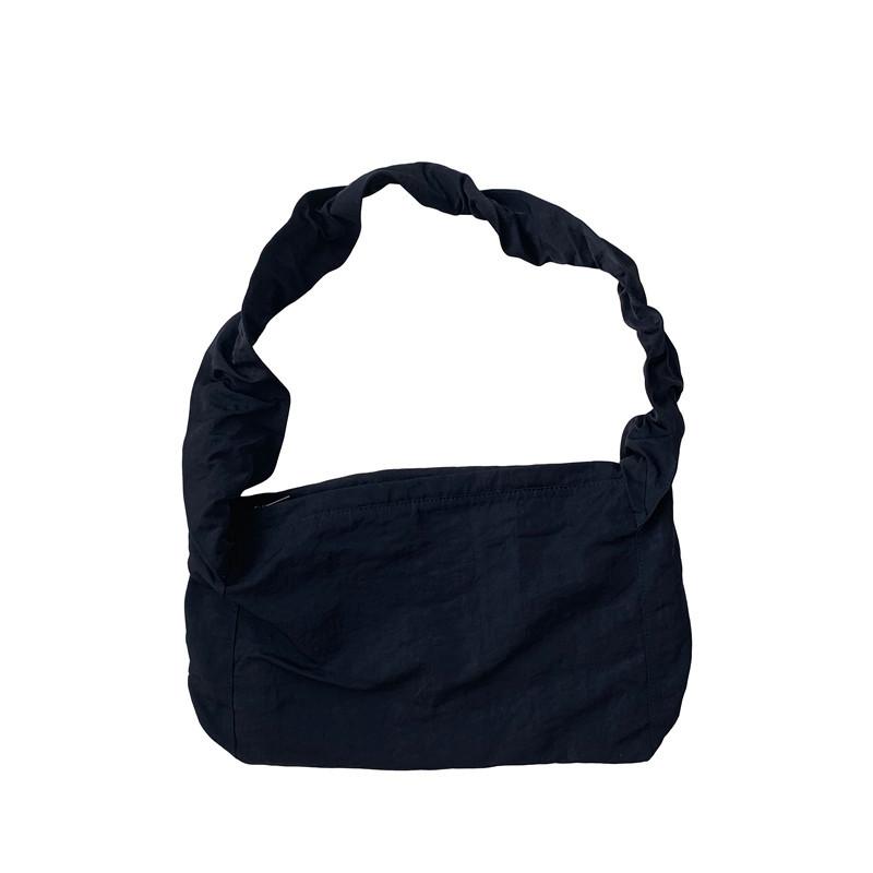 Women's Korean Version Single Shoulder Pleated Drawstring Canvas Bag, Small Fresh Artistic Solid Color Hand-held Diagonal Cross Casual Women's Bag