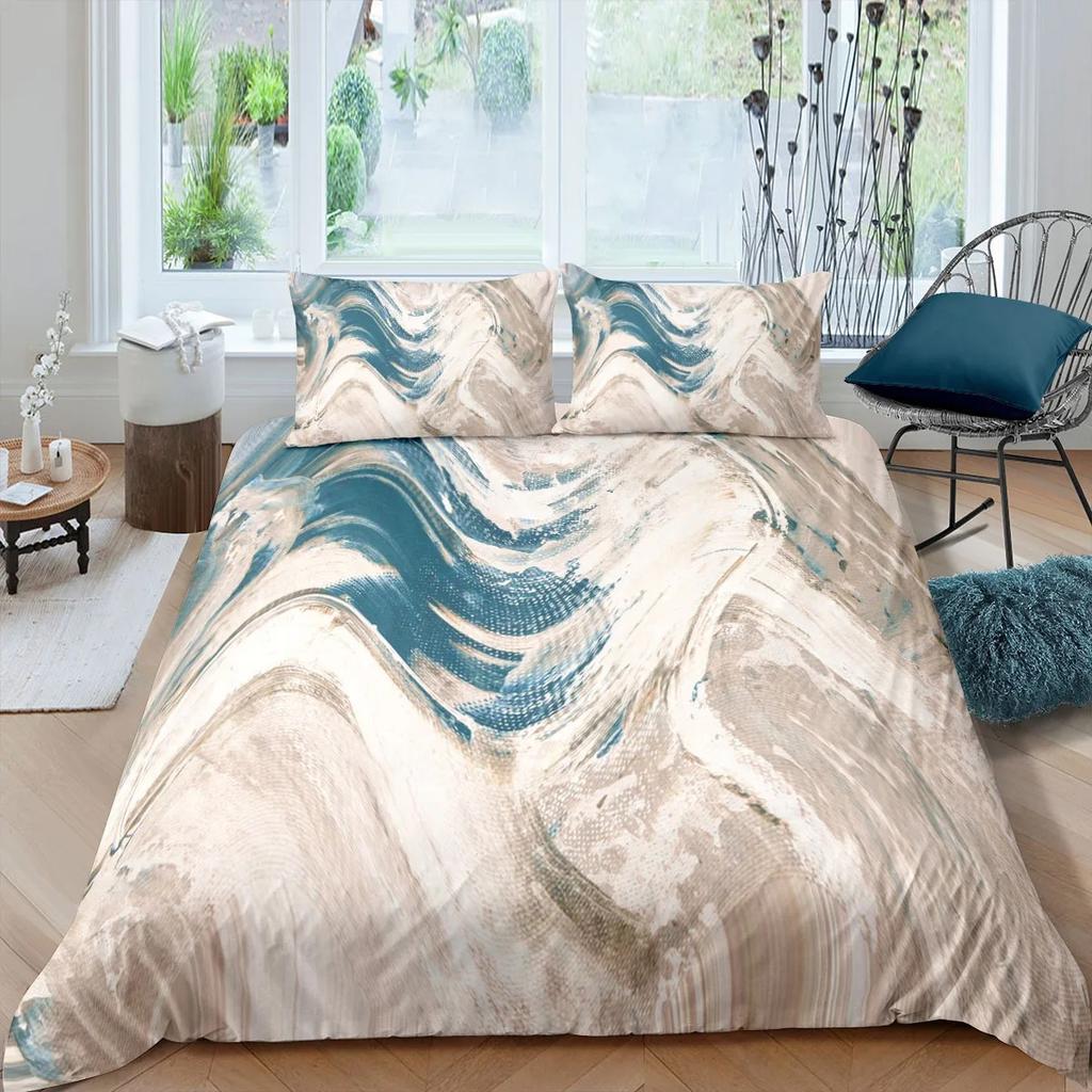 Chic Marble Duvet Cover Microfiber Mint Gold Glitter Turquoise Bedding Set Abstract Aqua Blue Quilt Cover