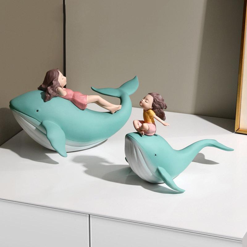 Nordic Adorable Whale Girl Small Ornaments Anime Living Room Tabletop Girl Room Home Decoration Unique Gift Durable