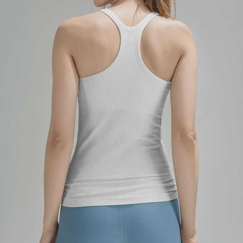 Dámská bezešvá žebrovaná pletená vesta na jógu s I-tvarovanými zády - úzké, vysoce elastické sportovní oblečení