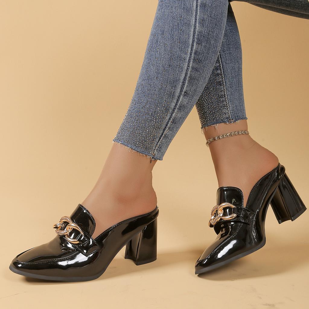 Spring Summer Women High Heel Pumps Comfortable Rubber Outsole Lazy Sandals New European Style Half Covered Single Shoes Women