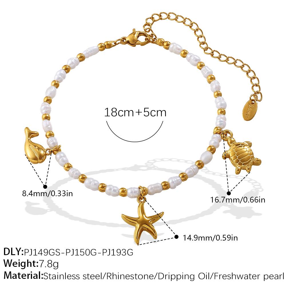 Light Luxury Starfish & Turtle Freshwater Pearl Bracelet In European & American Ocean Style