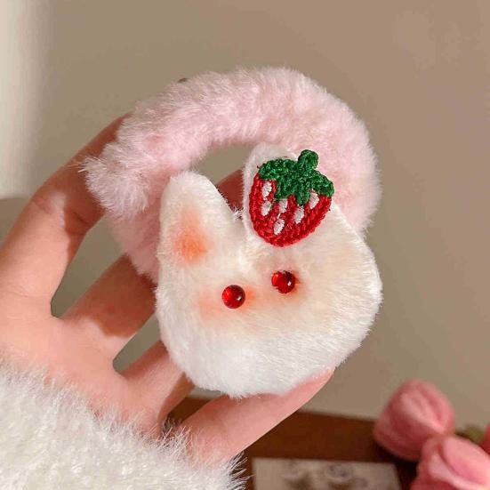 2Pcs Girl Hair Tie Cartoon Rabbit Decor Soft Plush Hair Rope High Elasticity Non-Damaging Fuzzy Hair Band Winter Hair Accessories