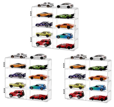 DIFEIUKI 1:64 Tomica Miniature Car Case, 8-Segment, Set of 3, Acrylic Collection Case, Dustproof, Scratch-Resistant, Stain-Resistant, Stackable,