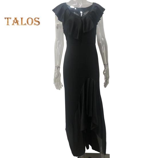 Rochie de seară pentru femei, cu volane, cu decolteu în V, cu tiv neregulat, fără mâneci, lungime la podea, rochie de bal, pentru petrecere, pentru banchet.