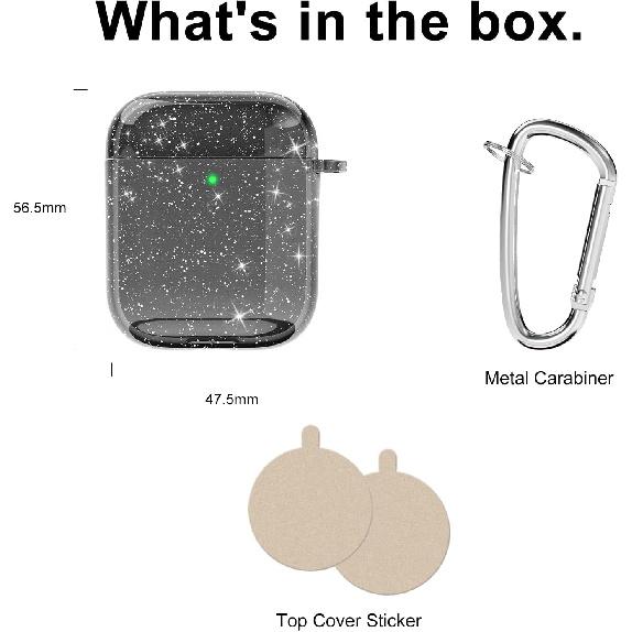 Svanove for Airpods Case Clear Glitter, Sparkly Bling Cute Airpods 1st 2nd Generation Case with Keychain, Hard Shell Girly Y2k Aesthetic Airpods