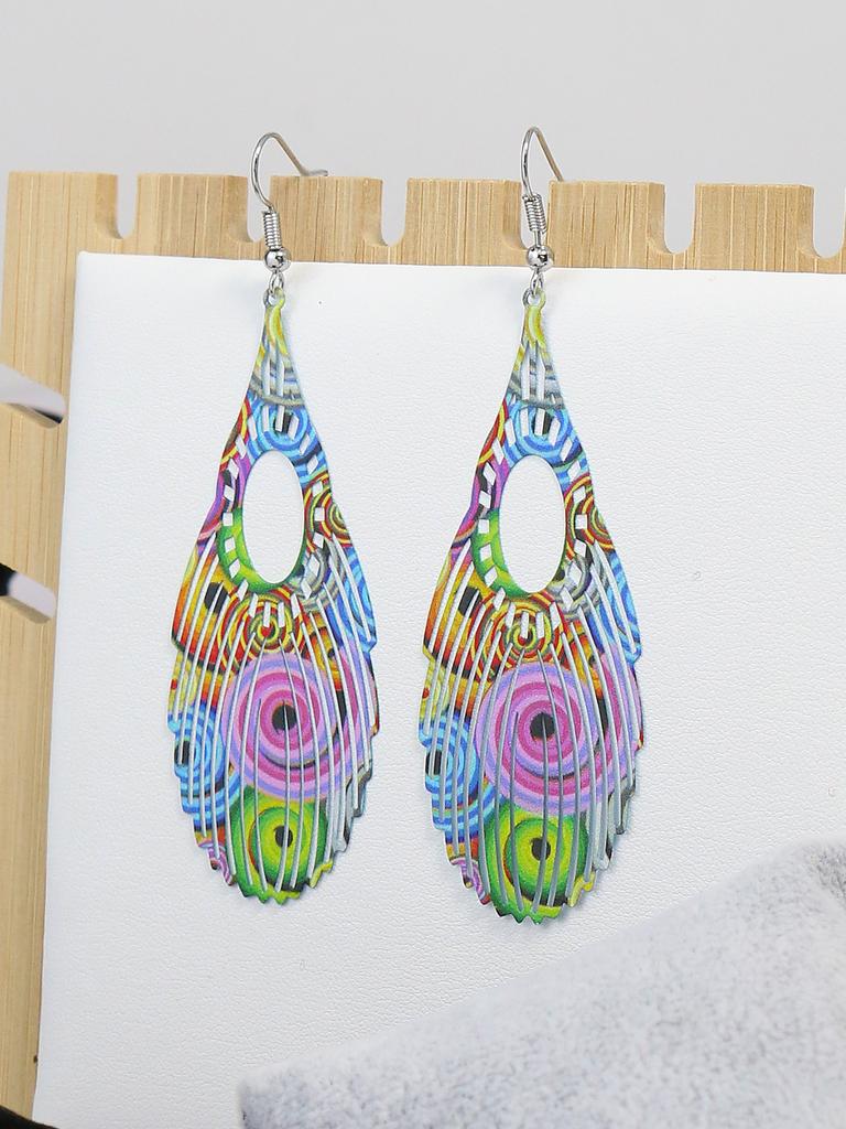Ethnic Style Colorful Droplet Earrings Women's Cool Personality Exaggerate Style Droplet Pendant Earrings Versatile