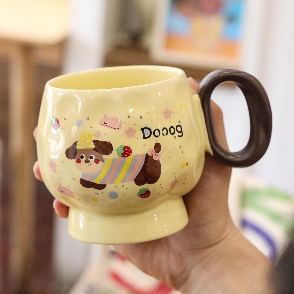 Dachshund Water Cup High Appearance Level  Large Capacity Mug Ceramic Cup  Covered Spoon  Breakfast Cup  Souvenir Gift Box