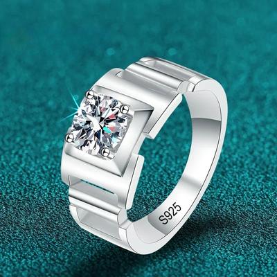 1 Karat 6,5 mm D-Farbe Moissanit-Ring für Herren, 925er Sterlingsilber mit 18 Karat vergoldetem Verlobungs- und Ehering, Diamantringe