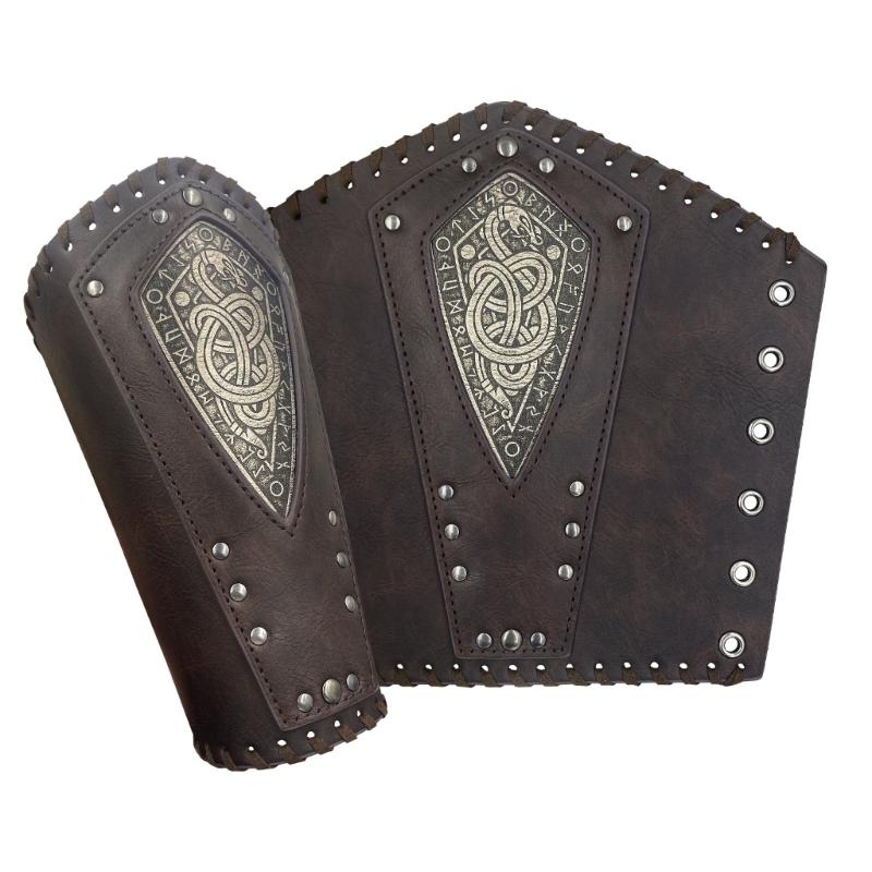 Halloween Medieval Arm Bracer with Embossed Pattern Adult Role Play Renaissances Pirate Knight PU Pirate Wristband