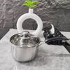 Stainless Steel Milk & Baby Food Pot with Thickened Base and Wooden Handle, Multi-functional Steamer Pot