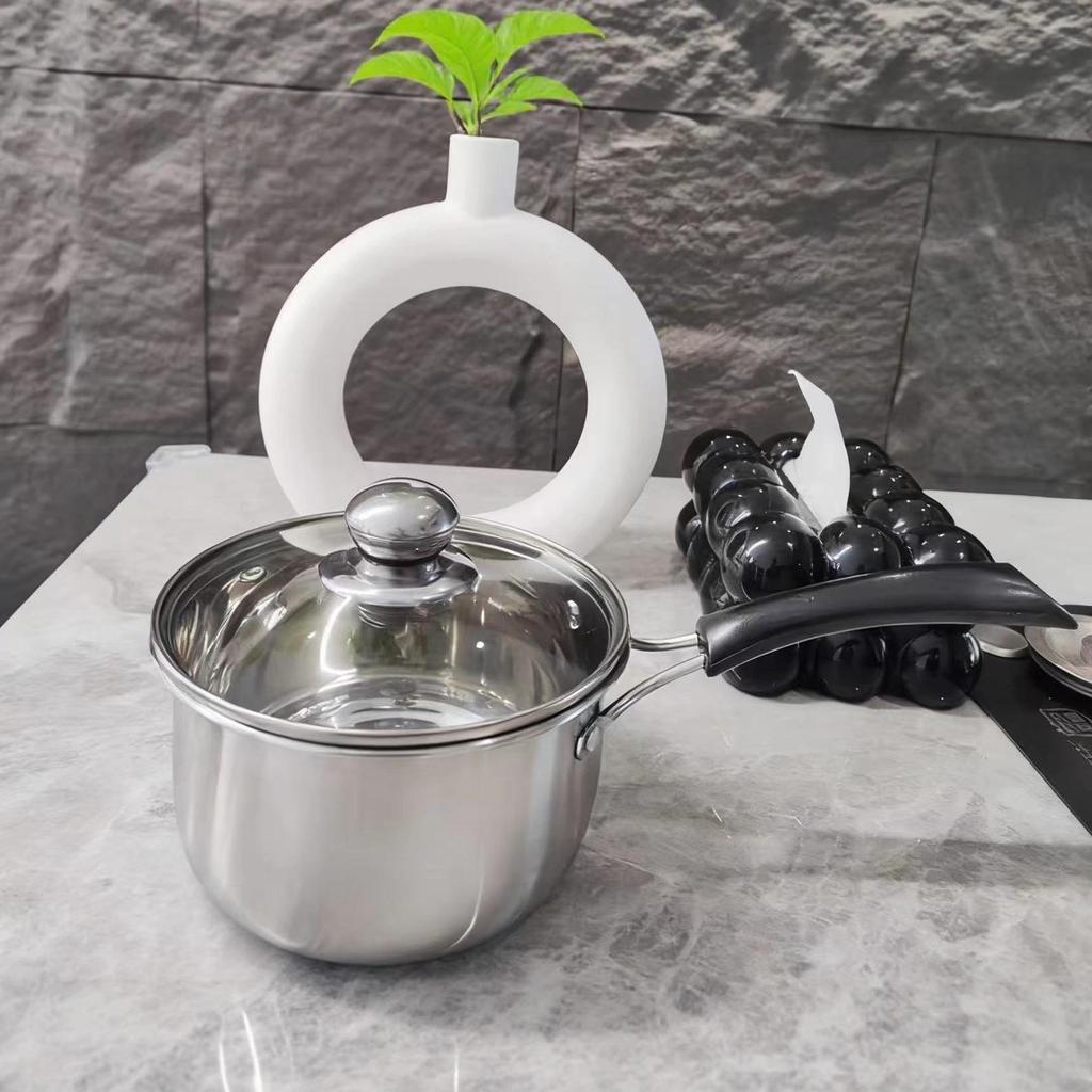 Stainless Steel Milk & Baby Food Pot with Thickened Base and Wooden Handle, Multi-functional Steamer Pot