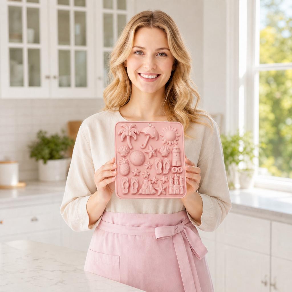Strand-Thema Silikonform für Schokolade Pudding Gummibärchen Antihaft Flexibel Lebensmittelqualität Formschale zum Backen DIY Basteln
