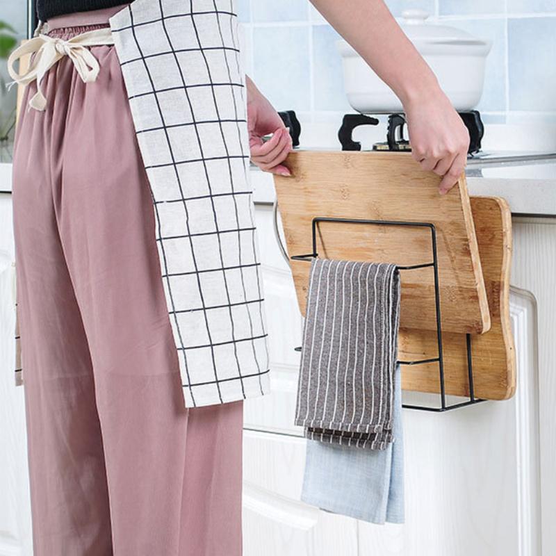 Stainless Steel Double Layer Cabinet Shelf Towel Holder Stand Chopping Board Storage Rack Wall Shelves Hanger