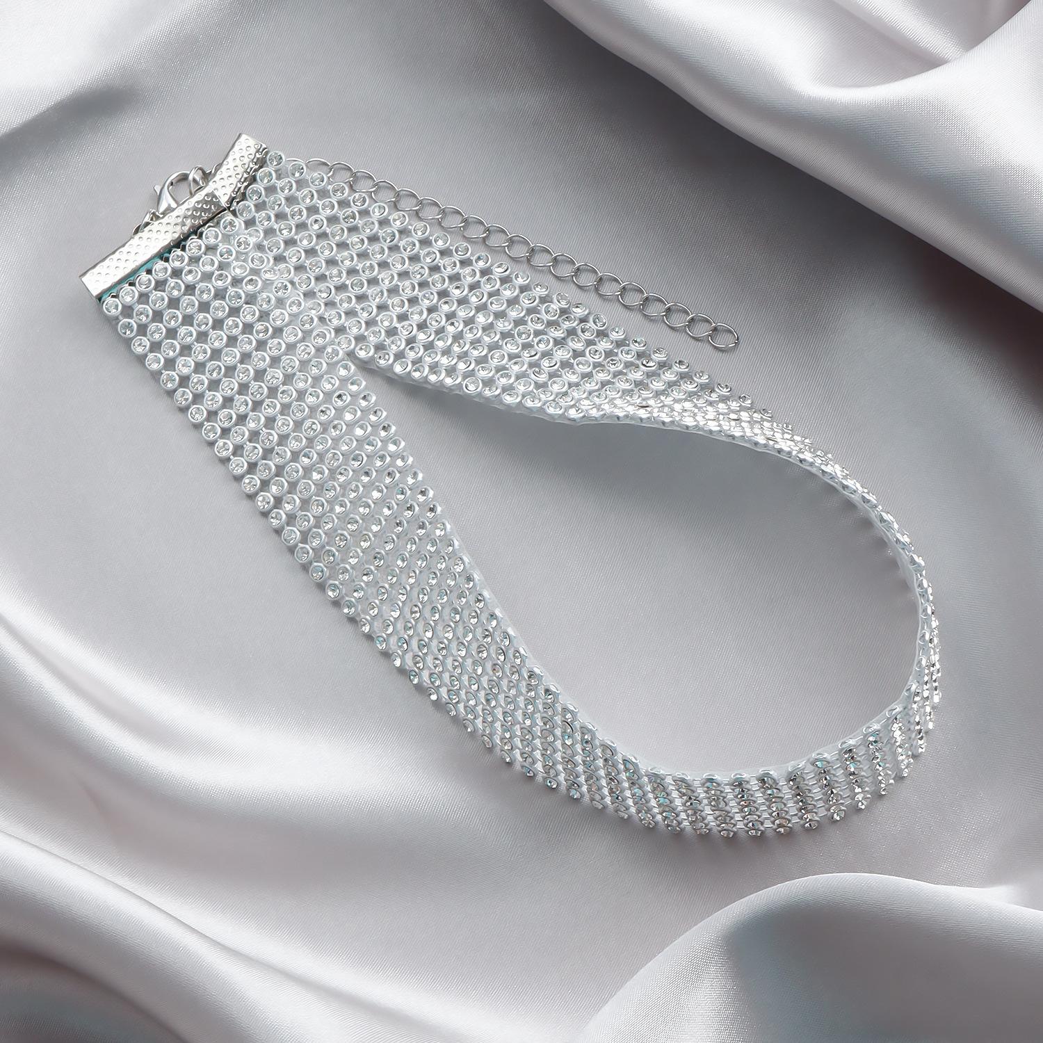 

Sexy Super Flash Rhinestone Collarbone Chain Choker Neck Jewelry, Full Diamond Multi-Row Neck Chain Necklace Female серебряный