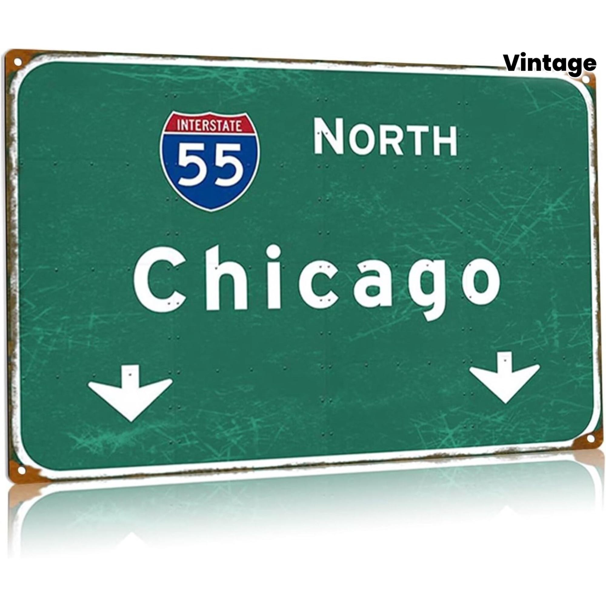 Vintage Interstate  North Chicago Highway Sign Metal Tin Sign 20x30cm（7.8x11.8inch）