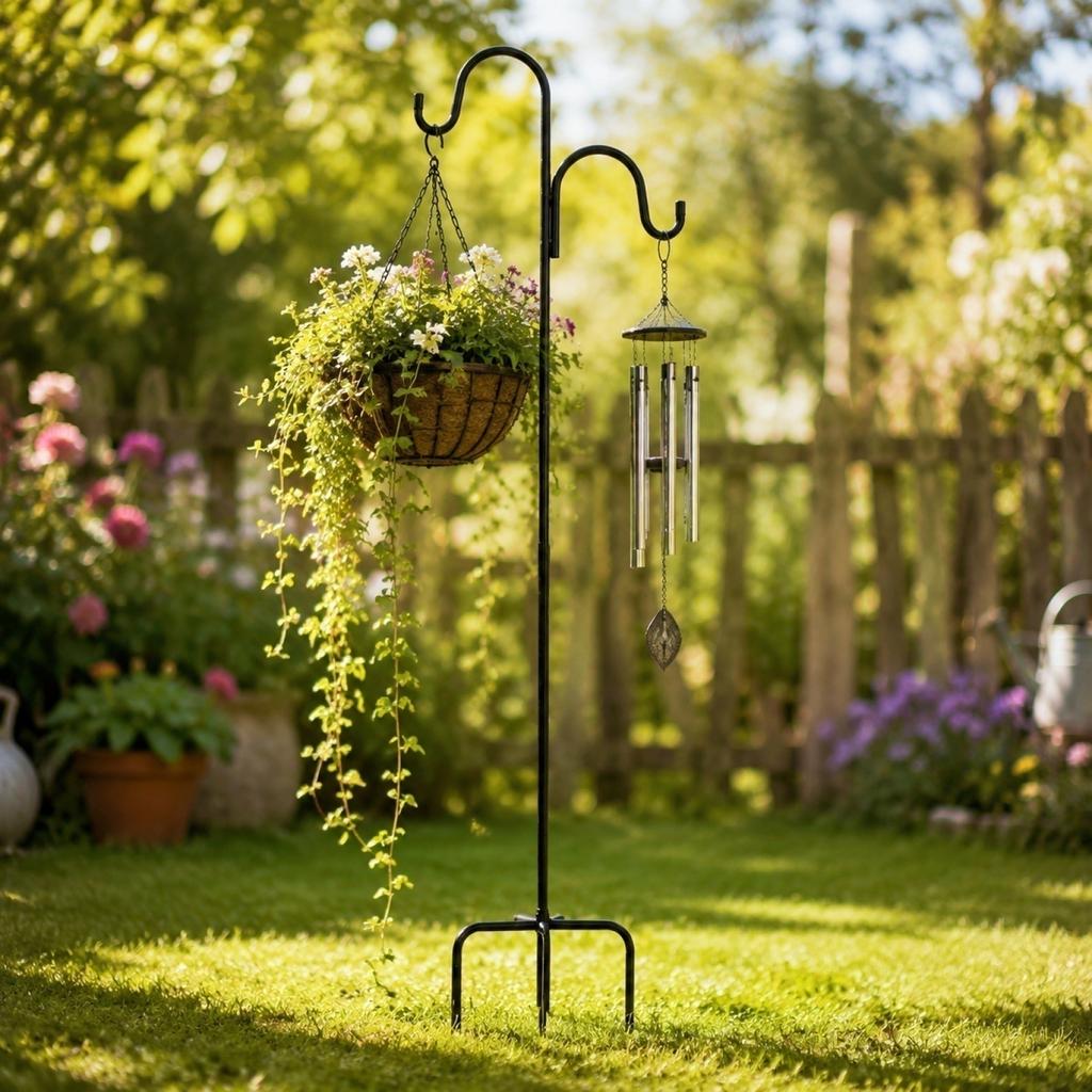 Metal Shepherd Hook Double Hook Garden Stake Outdoor Hanging Plant Holder Stand for Yard Patio Lawn Decoration