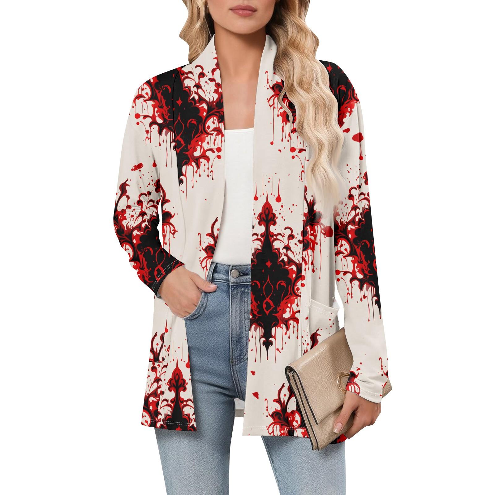 

Women s Long Sleeve Cardigan V Neck Fashion Halloween Printed Shirt Lightweight Casual Loose Thin Cardigans With Pockets XL