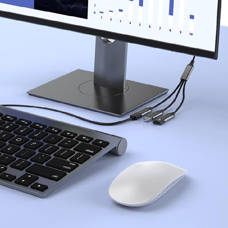 USB C OTG Cable with 3 USB Port Expand Connectivitys Braided Cord Easy Installation Perfect for External Drive Printers