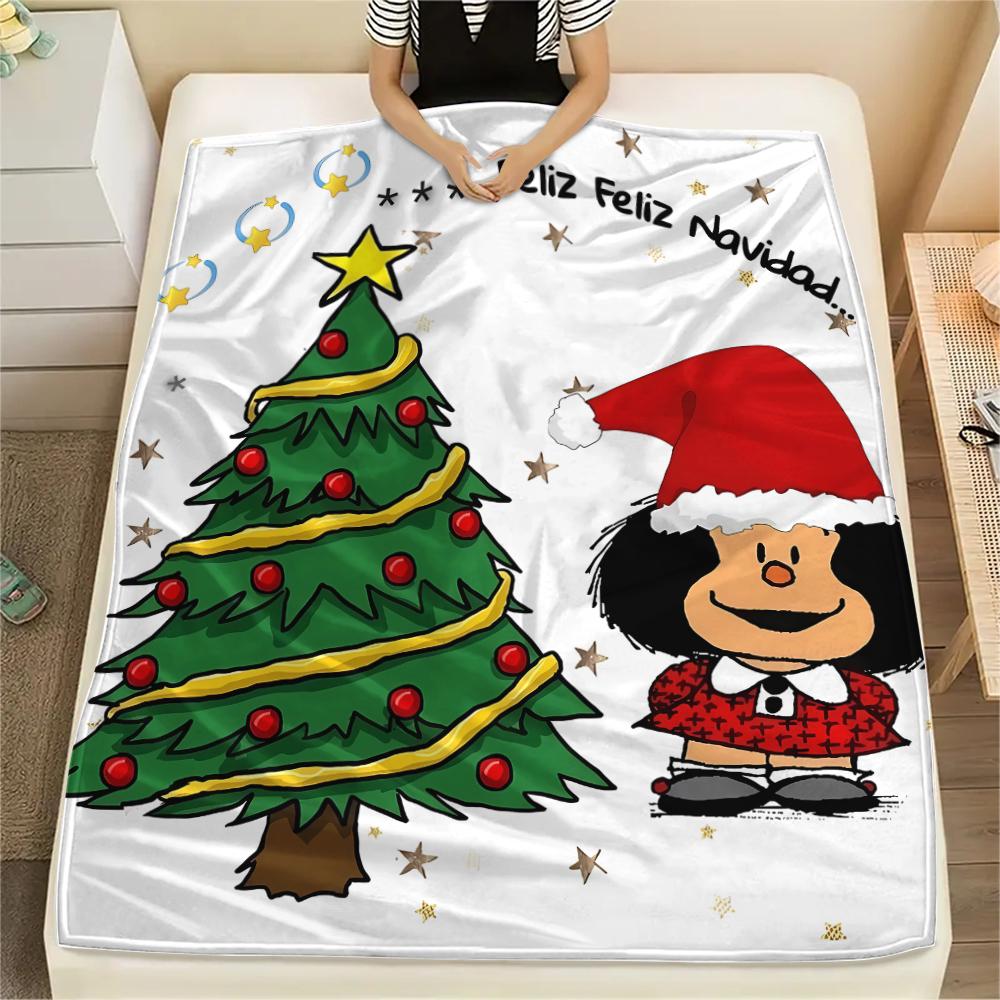 1PC Mafalda Print Flannel Blanket, High Quality All Seasons, Home Decor, Warmth and Comfort, Perfect for Christmas Gifts