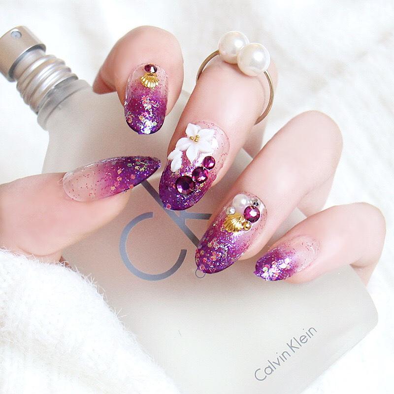 

Purple Seashell Flower Press-On Nails - Ready-to-Wear Nail Art Stickers