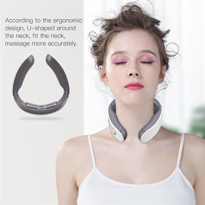 EMS Elektrisches Nackenmassagegerät, Rückenpuls 6 Modi Kopf- und Halswirbelsäulenmassagegerät, kabelloses intelligentes Schultermassagegerät, Heißkompresse, Schmerzlinderung