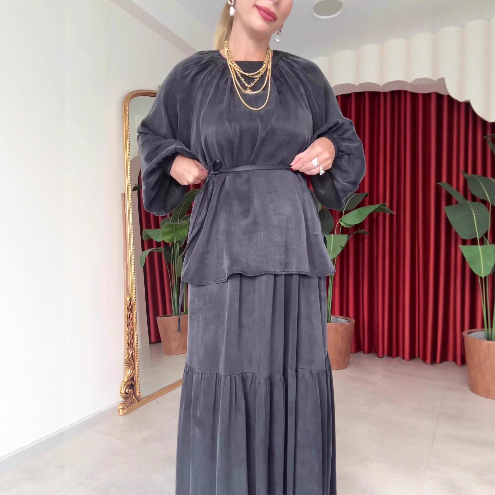 

Autumn 2025 Women s Casual Round Neck Long Sleeve Top and Wide Leg Pants Set Medium