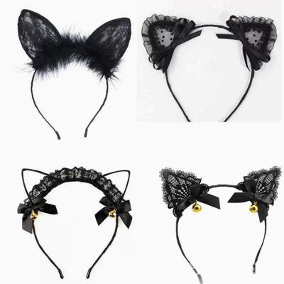 Sexy Black White Cat Ears Head Bezel Sweet Hollow Out Lace Hairband For Women Girls Party Daily Masquerade Cosplay Decoration
