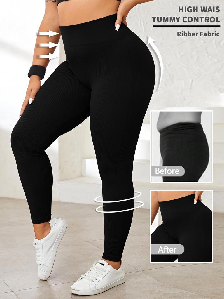 High Waist Plus Size Seamless Yoga Pants - Ribbed, Elastic, Hip-Lifting Sports Leggings for Women