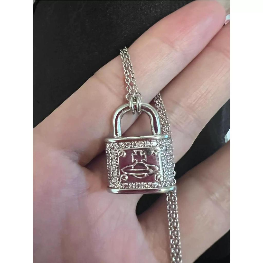 Empress Dowager Saturn Chain Necklace: Unisex Punk Style with Full Diamond Design