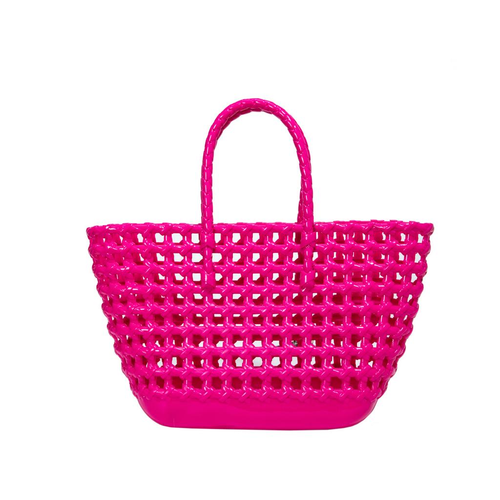 2025 New Macaron Jelly Bag Women's Fashion Versatile Woven Vegetable Basket Bag Hollow Large Capacity Handbag