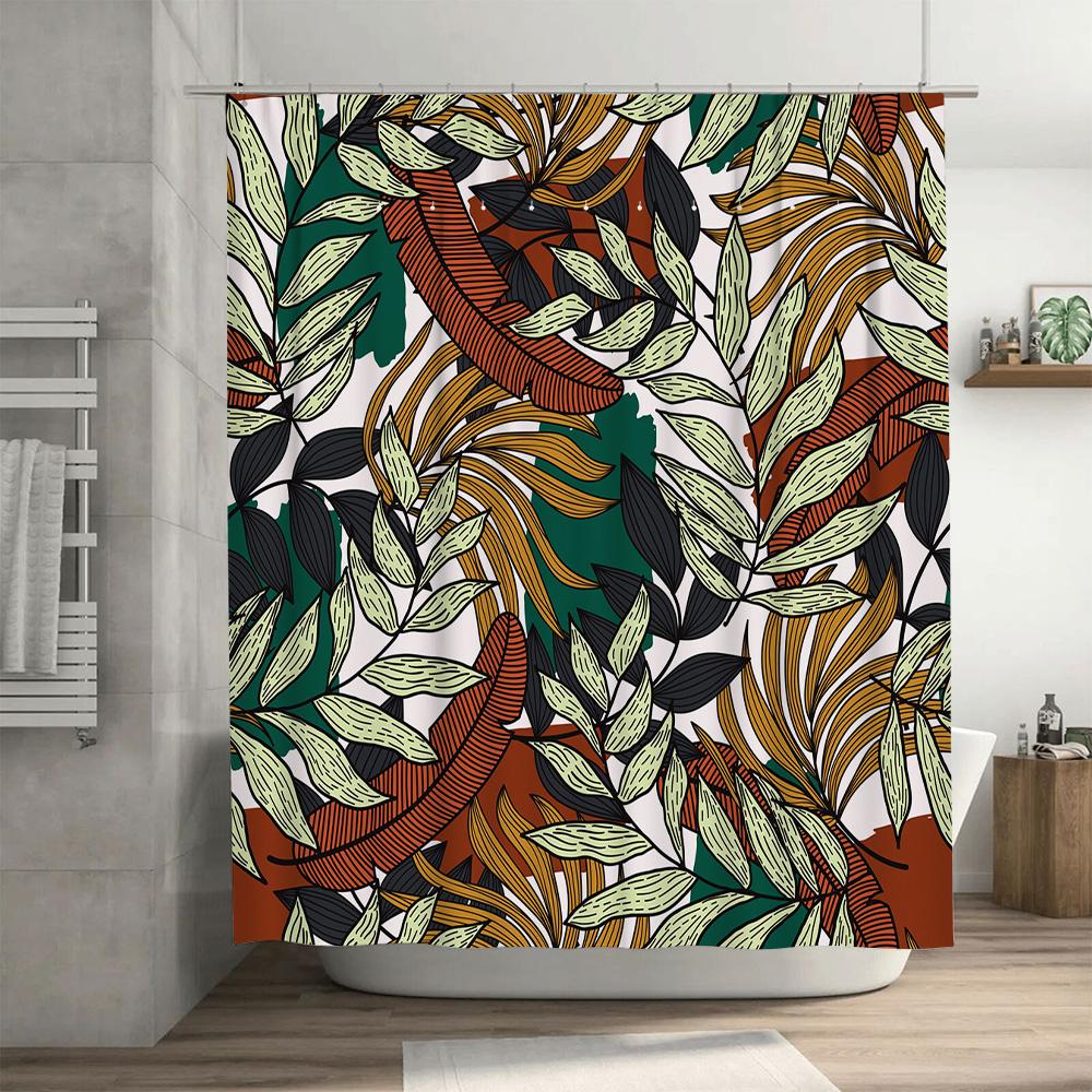 Retro Green Orange Leaves Shower Curtain Decorate Your Bathroom with Style