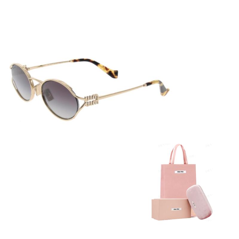 MIU MIU Logo Metal Oval Sunglasses Women Sunglasses Gold SMU52Y