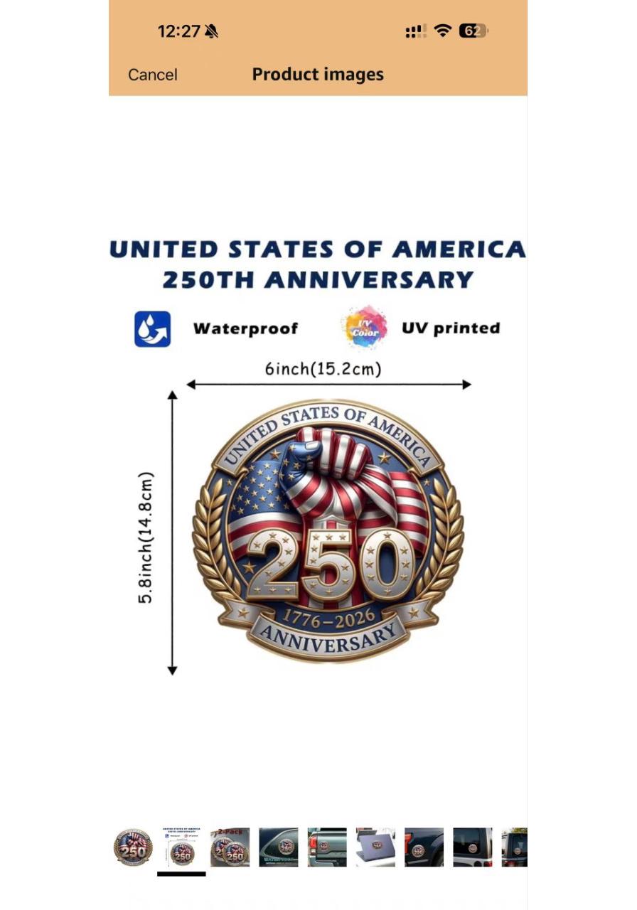 250th Anniversary USA Independence 1776-2026 Flag Decal - Patriotic Vinyl Car Sticker Small