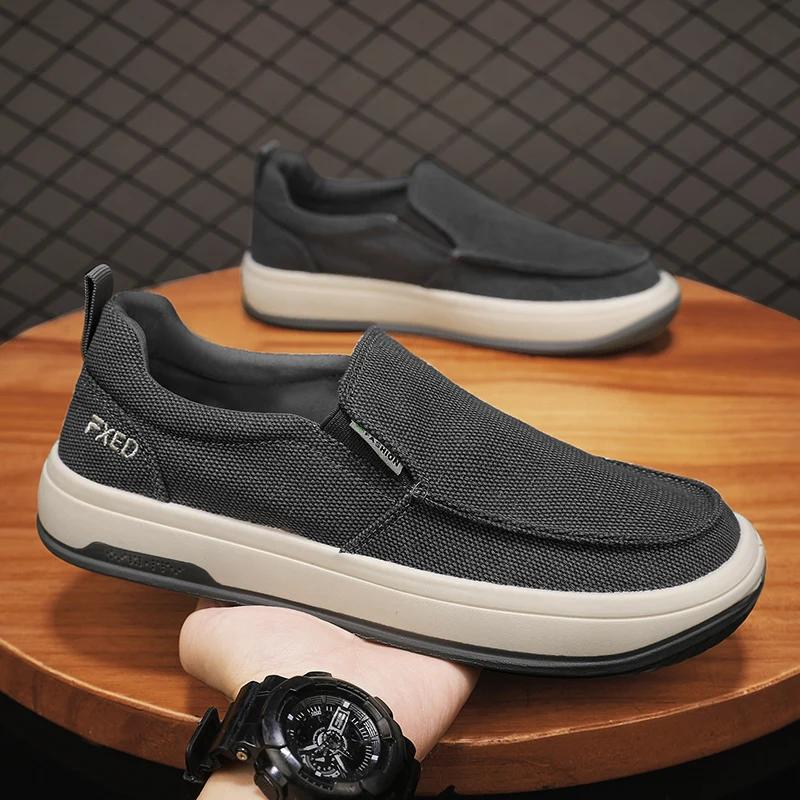 2025 Summer Men Breathable Casual Canvas Shoes Comfort Slip-on Loafer Soft Penny for Men Lightweight Driving Boat Shoes Loafers