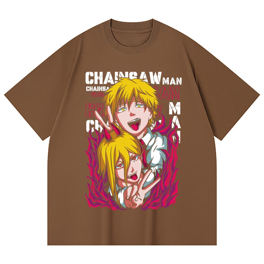 230 Gsm 100% Cotton Chainsaw Man V39 Denji Power Print Unisex Heavy Cotton T Shirt