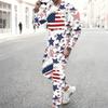 Men White All Over Mini American Flag Star Print Long Sleeve Sweatshirt And Drawstring Jogger Pants Two Piece Suit