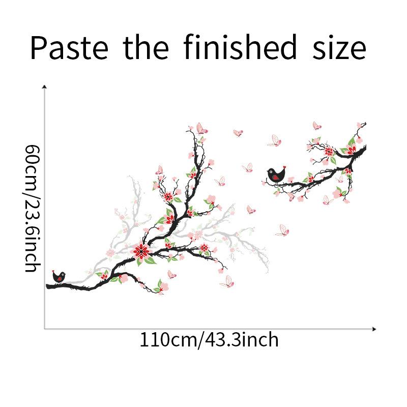Branch Bird Butterfly Flower Wall Stickers, Nature Scene Removable Decals for Bedroom Living Room Entrance Wall Decor